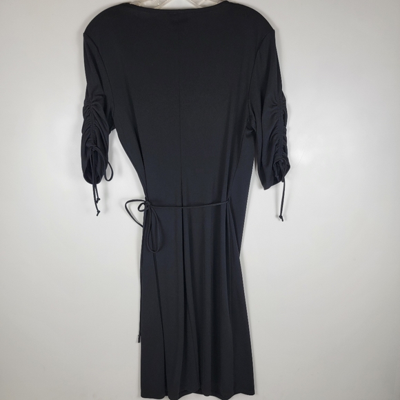 Bisou Bisou Black Shortsleeve Wrap Dress, Cinchable Sleeves with Ties, EUC, sz 6 - Picture 3 of 6